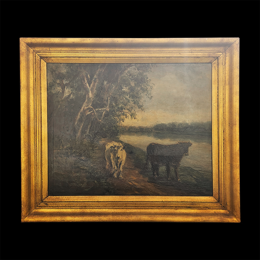 Antikes Ölgemälde von Kühen